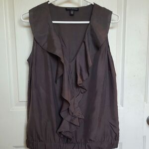 Pure Silk Bananna Republic Ruffle Sleeveless Blouse - Gray